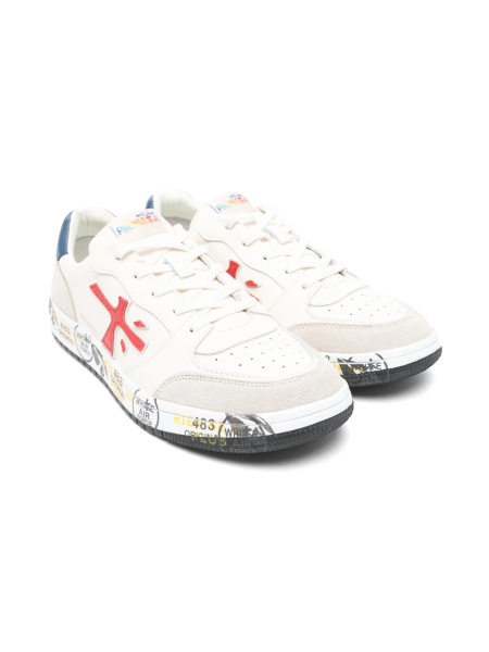 Sneakers Premiata albi din piele intoarsa si piele