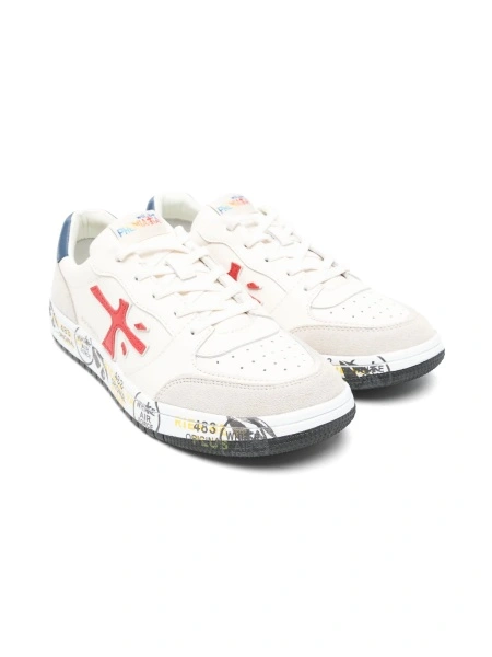 Sneakers Premiata albi din piele intoarsa si piele