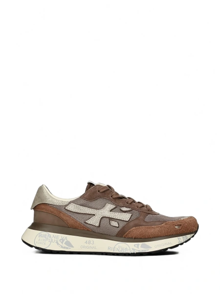 Sneakers Premiata maro din poliuretan si par de vitel
