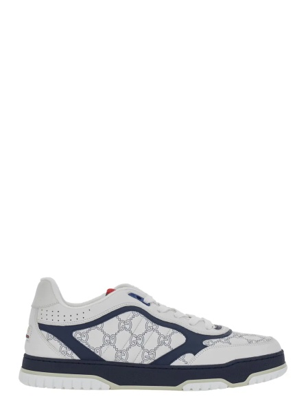 Sneakers 'Re-Web' White Sneaker Low Top with Web Tab and GG All-Over Motif in Leather Man