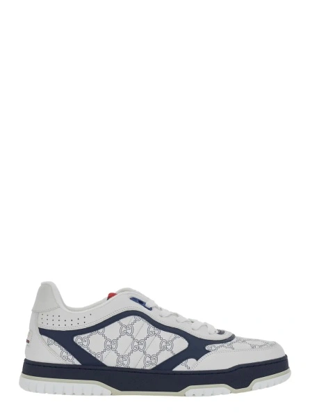 Sneakers 'Re-Web' White Sneaker Low Top with Web Tab and GG All-Over Motif in Leather Man