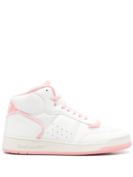Sneakers Saint Laurent albi din material textil si piele