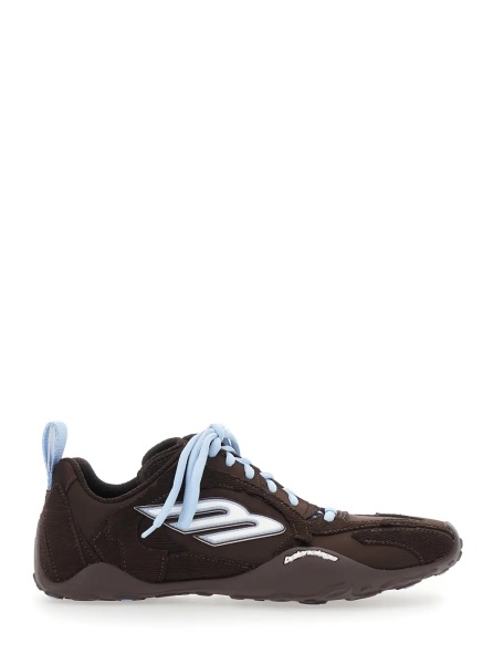 Sneakers Sneaker 'Monday Ultra' Low Top with Logo Detail on the Side and Velvet Inserts in Brown Tech Fabric for Women