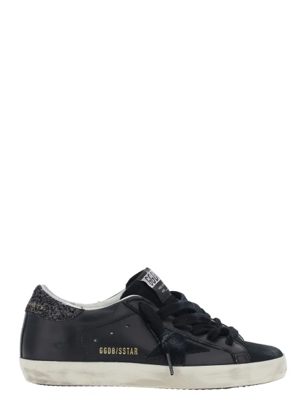 Sneakers 'Superstar' Black Sneakers with Star Patch on the Side and Glittered Heel with Logo Lettering in Leather and Suede for Women