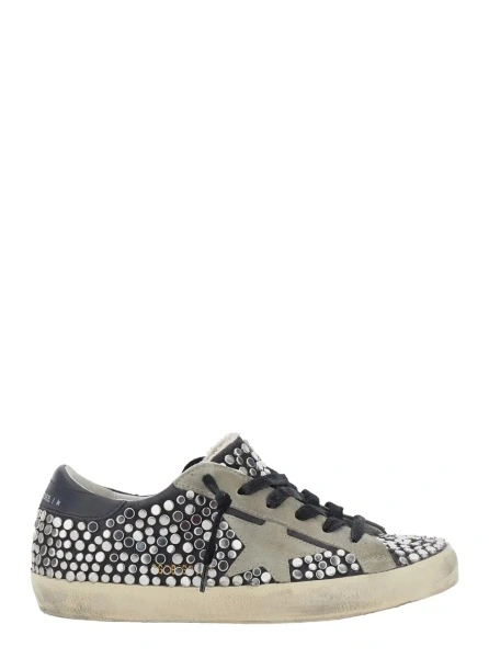 Sneakers 'Superstar' Grey low top sneakers with Side Star Patch and All-Over Glitter in suede for women