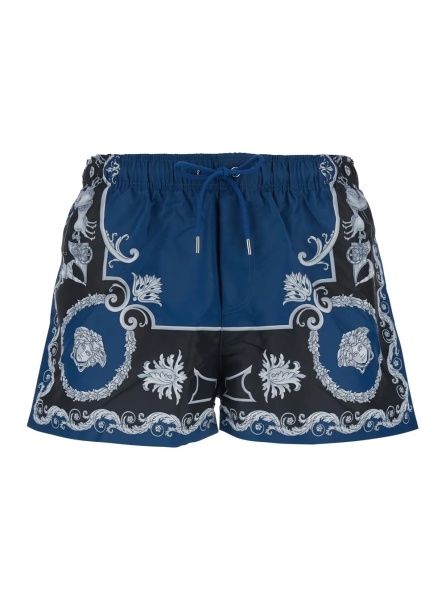 Sorturi Blue Swim shorts with All-Over Geometric Print in Tech Fabric for Men
