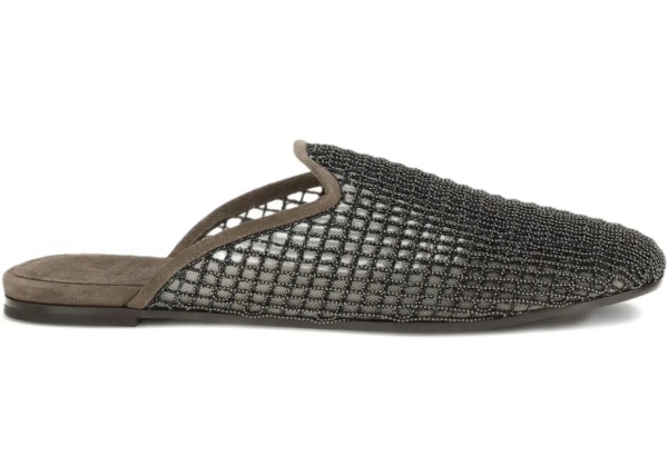 Suede Mules with Precious Net Embroidery