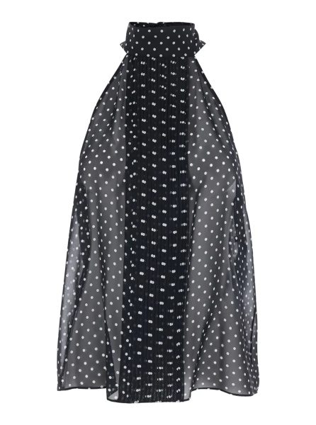 Topuri Black Sleeveless Top with Halterneck and All-Over Polka Dot Motif in Silk Woman