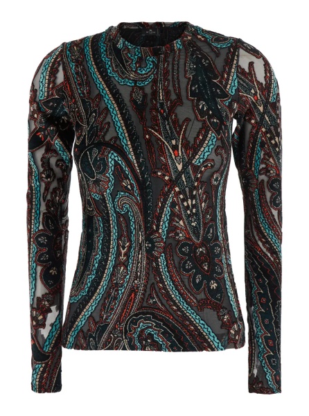 Topuri DEVORè TOP multicolor with long sleeves and round neckline in natural fabric for women