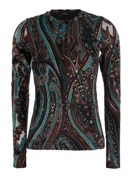 Topuri Multicolor Long-sleeved crew neck top with all-over Paisley Motif in viscose Blend for women