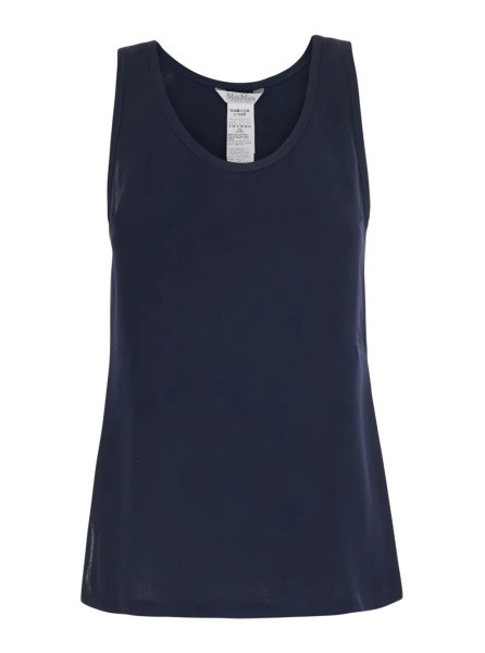 Topuri 'Pavido' Blue Sleeveless Top with Round Neck and Tone-on-Tone Logo Embroidery on the Front in Silk for Women