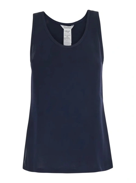 Topuri 'Pavido' Blue Sleeveless Top with Round Neck and Tone-on-Tone Logo Embroidery on the Front in Silk for Women