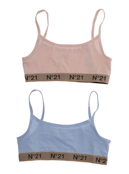 Topuri Set of Two Tops with Thin Straps and Logo Lettering in Stretch Cotton Multicolor for Girls