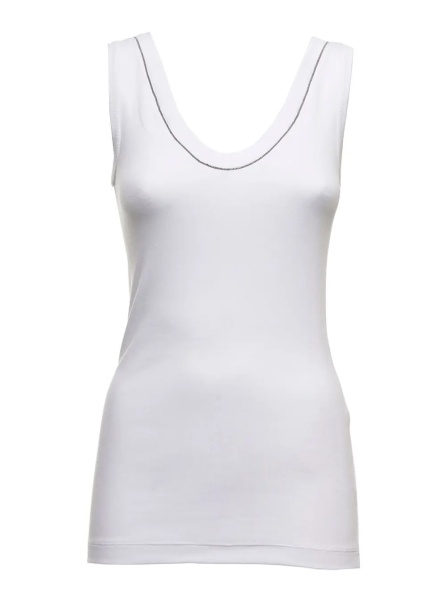 Topuri white Top with round neckline and Monile details in cotton for women