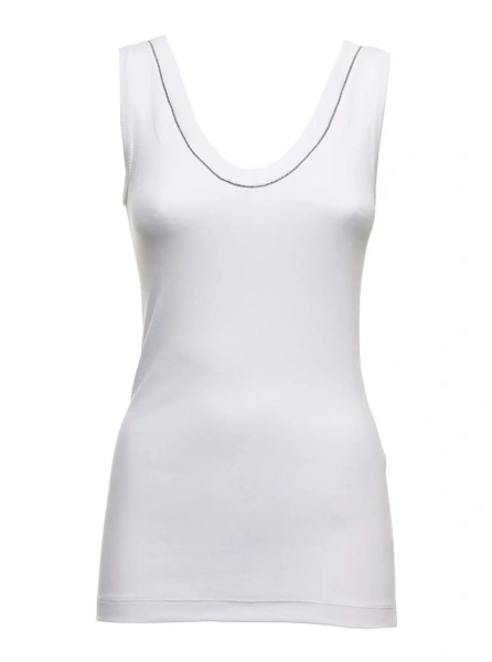 Topuri white Top with round neckline and Monile details in cotton for women