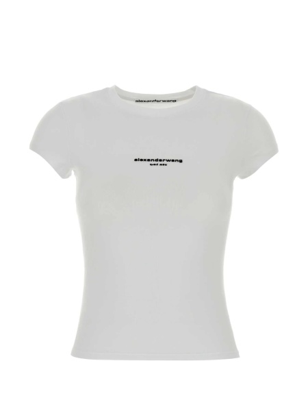 Tricou Alexander Wang alb din bumbac si spandex/elastan