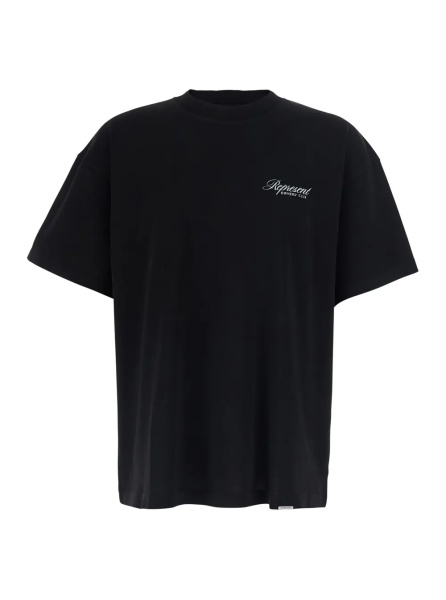 Tricou Black Crew neck T-shirt with logo lettering on front and back in cotton for men
