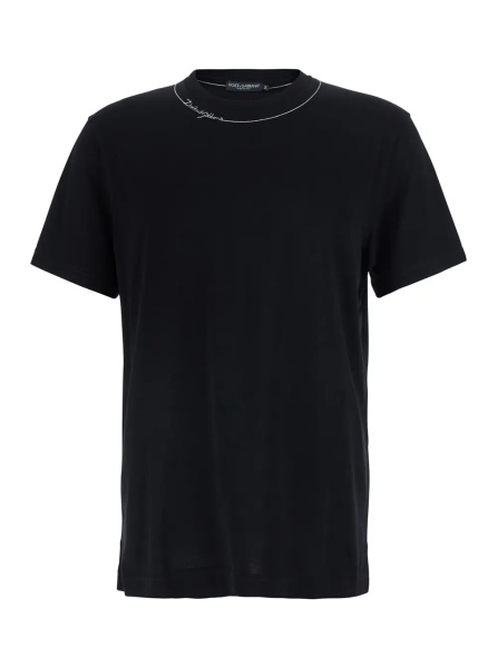 Tricou Black Crew neck T-shirt with logo lettering on the neck in cotton for men