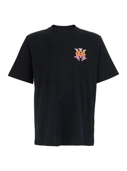 Tricou Black Crew Neck T-Shirt with Print Detail on the Front and Maxi Print on the Back in Cotton for Men