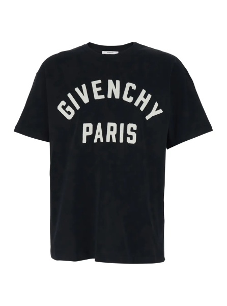 Tricou Black T-Shirt with Maxi Logo Lettering on the Front in Cotton for Men