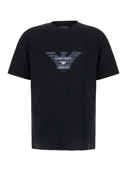 Tricou black T-shirt with printed logo on the front in cotton for Men