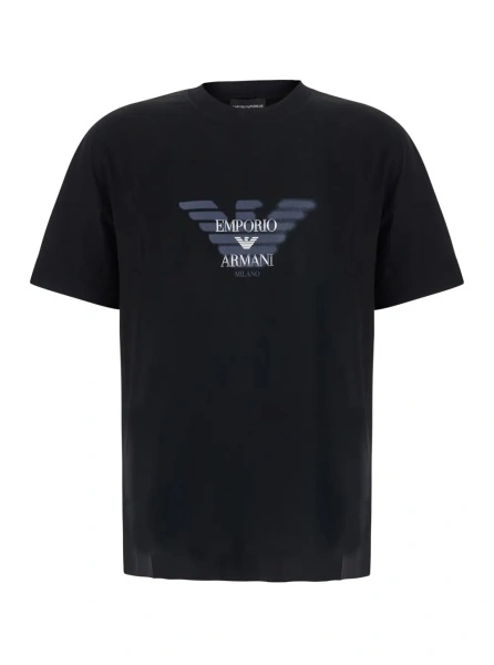 Tricou black T-shirt with printed logo on the front in cotton for Men