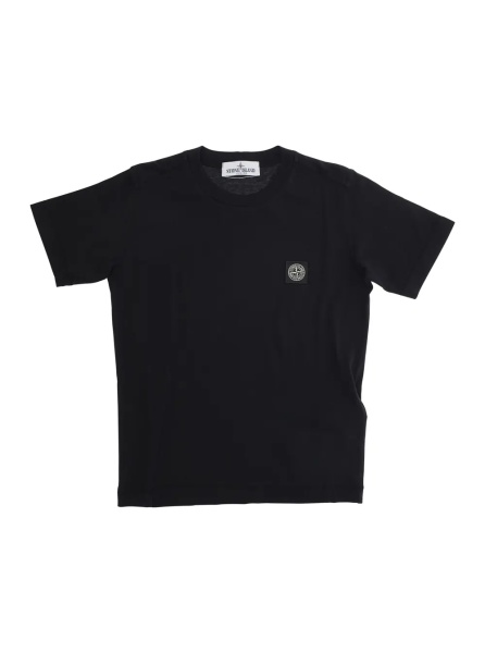 Tricou Black T-Shirt with Round Neck and Logo Patch on the Front in Cotton Boy