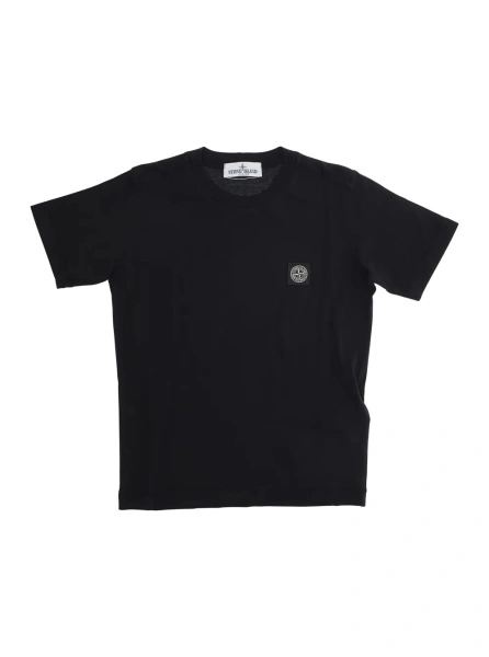 Tricou Black T-Shirt with Round Neck and Logo Patch on the Front in Cotton Boy