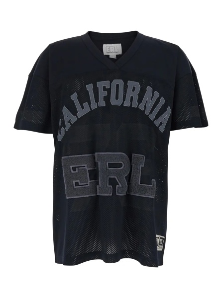 Tricou Black T-Shirt with V-Neck and Maxi Logo Print on the Front in Cotton Man