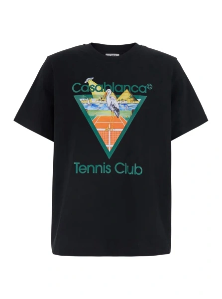 Tricou Casablanca negru din bumbac cu logo imprimat pe piept