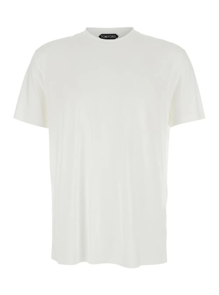 Tricou Crew Neck T-Shirt with Logo Embroidery on the Front in Cotton Blend White Men