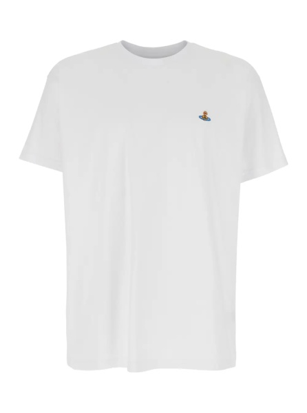 Tricou Crew Neck T-Shirt with Orb Logo Detail on the Front in White Cotton for Women
