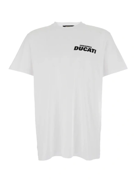 Tricou DSQUARED2 alb din bumbac 'Ducati x D2'