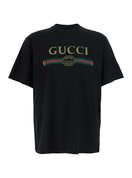 Tricou 'LOGO FAKE' Black T-Shirt with Logo Print on the Front in Cotton for Men