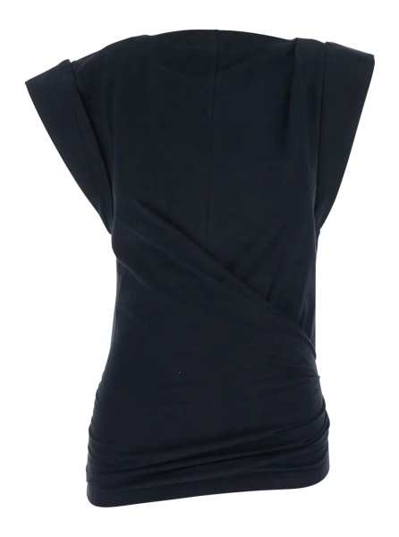 Tricou 'Maisan' Black Crew Neck T-Shirt in Cotton for Women