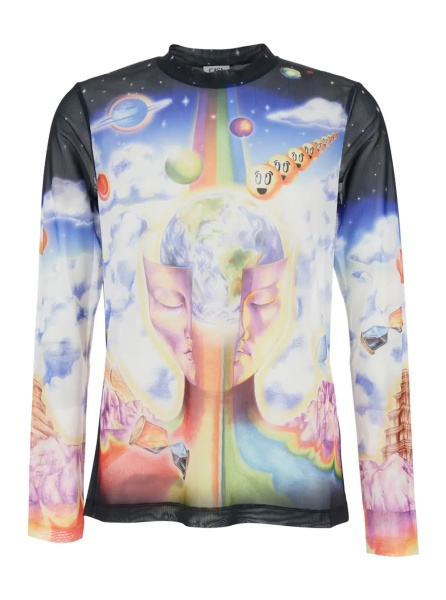 Tricou Multicolor Long Sleeve Crew Neck T-Shirt with All-Over Print in Stretch Tech Fabric Man