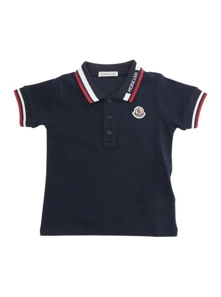 Tricou Polo Blue Polo Shirt with collar and sleeves with striped details and logo patch on the front in cotton baby