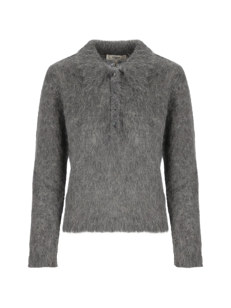 Tricou Polo Chloe gri din poliamida si lana alpaca