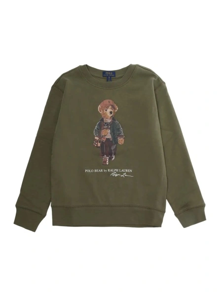 Tricou Polo green Crew-neck sweater with Polo Shirt Bear print on the front in cotton for Boy