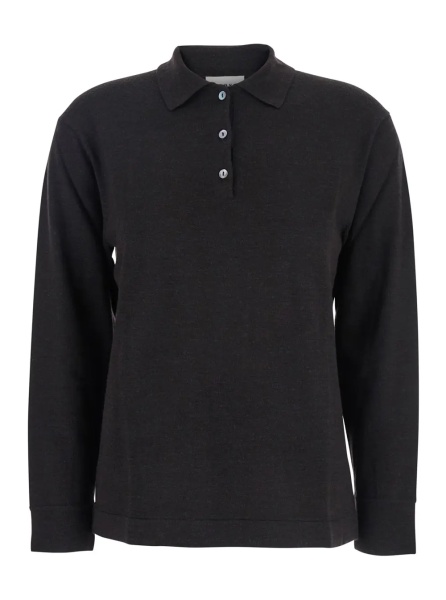 Tricou Polo P.A.R.O.S.H. Brown Polo Shirt with Classic Collar and Long Sleeves in Wool Woman