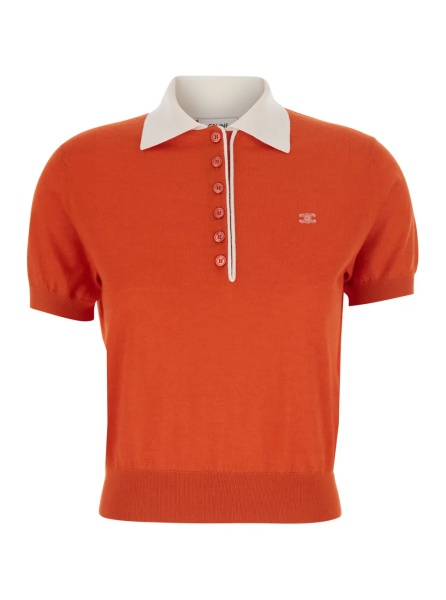 Tricou Polo POLO SWEATER Orange with Ribbed Collar in Cotton Blend for Men