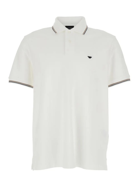 Tricou Polo Two-Tone Classic Collar Polo with Logo Embroidery on Front in White Cotton for Men