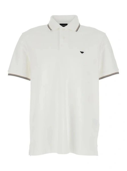 Tricou Polo Two-Tone Classic Collar Polo with Logo Embroidery on Front in White Cotton for Men