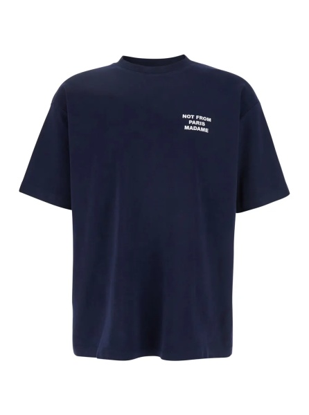 Tricou T-Shirt 'Le T-Shirt Slogan' Crew Neck with Slogan Print on Front and Back in Blue Cotton for Men