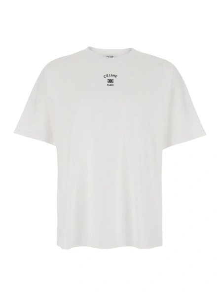 Tricou T-Shirt 'Relaxed' with Logo Detail on the Front in White Men