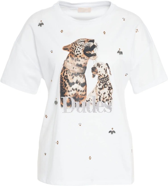 Tricou T-shirt with print and rhinestones