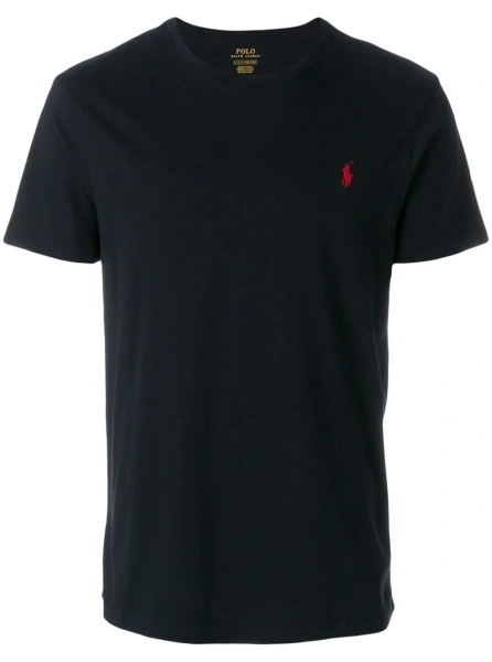 Tricou T-Shirt with Round Neck and Embroidered Pony Logo on the Front in Black Cotton for Men