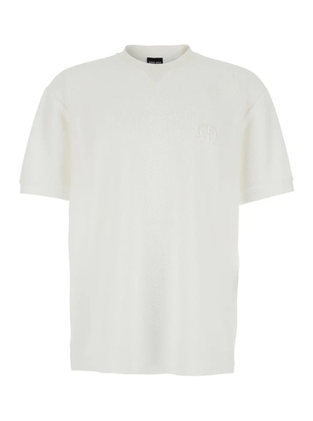 Tricou White Crew Neck T-Shirt with Logo on Front in Tech Fabric Stretch Man