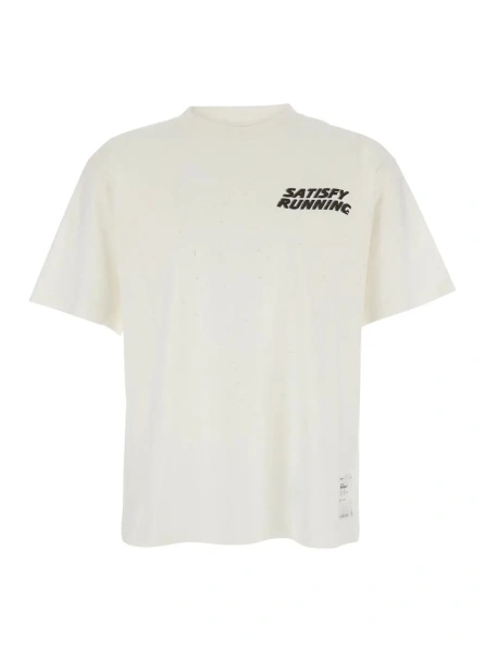 Tricou White T-Shirt with Front Printed Logo and Shotgun Effect in Cotton for Men