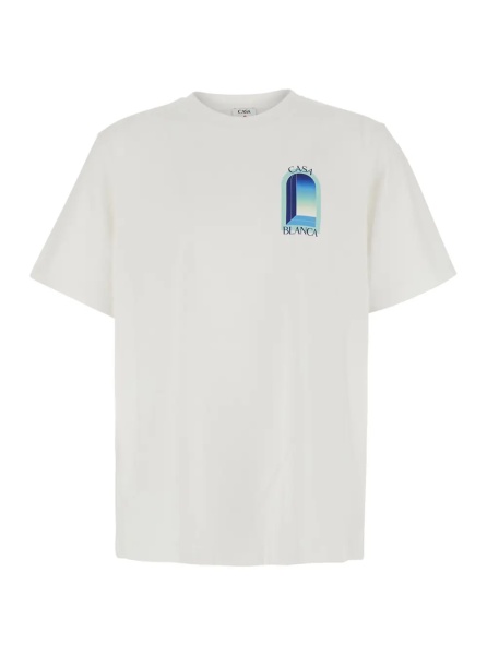 Tricou white T-shirt with logo print on the front and back in cotton for Men